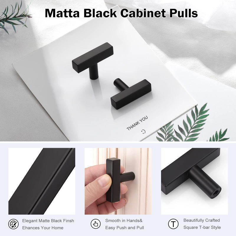 KNOBWELL 12 Pack Single Hole 2 inch Kitchen Cabinet Knobs Matte Black, Stainless Steel Black Dresser Drawer Knobs Bathroom Cabinet Pulls - Image 2